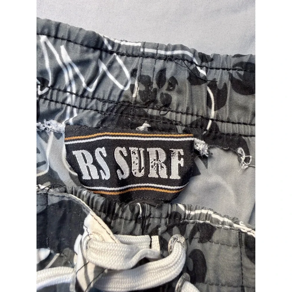 RS Surf Boys Swim Trunks Black Grey‎ Floral Hibiscus Board Shorts Size 10-12 M
